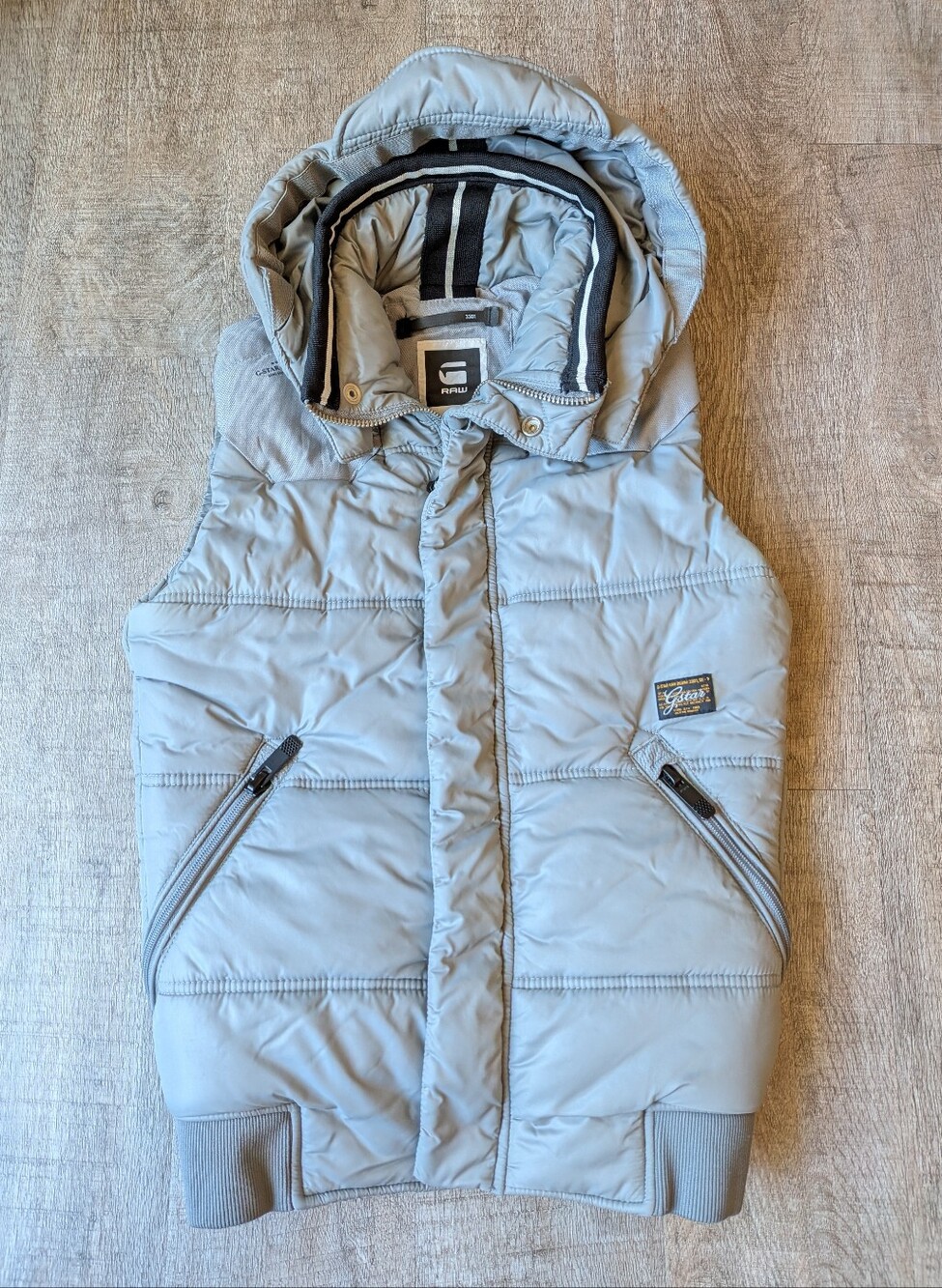 G-Star Light Gray Quilted Hooded Puffer Vest